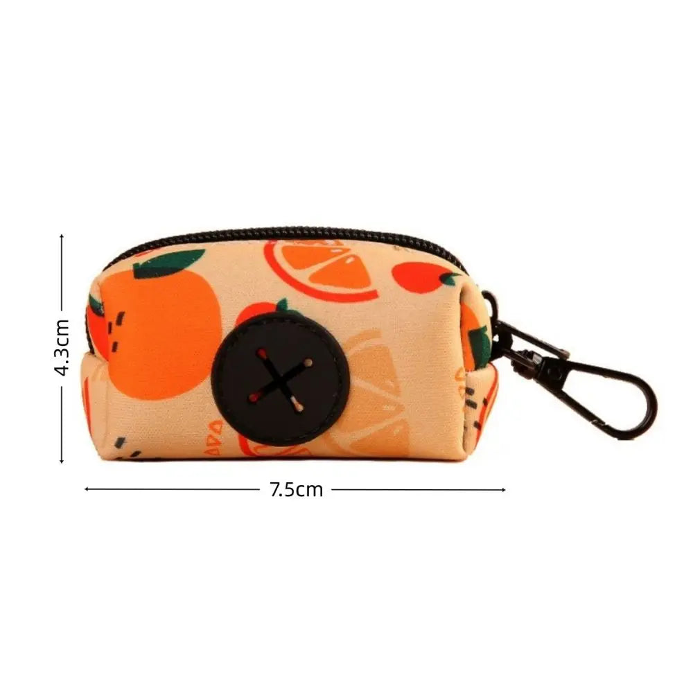 New Cute Fruit Pattern Dog Poo Bag Holder with Buckle Waterproof Waste Bag Holder Zipper Poo Bag Dispenser for Dog Leash