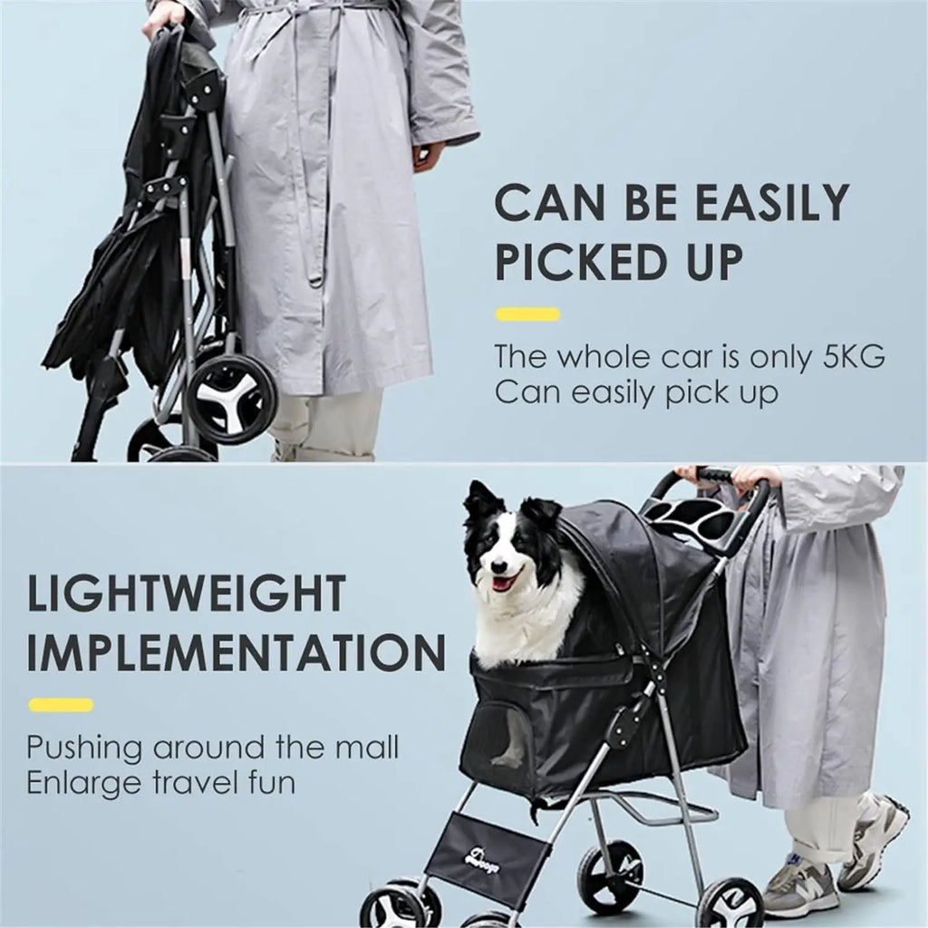 4-Wheel Pet Jogger Stroller with Cup Holder & Storage Basket - Travel Pushchair for Small & Medium Dogs & Cats