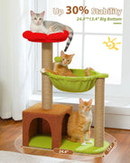 35in Cat Tree with Sisal Posts, Hammock & Flower Bed (Brown)