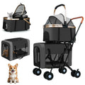 Double Pet Stroller for Dogs and Cats: Dog Stroller Foldable Travel Carriage with Detachable Carriers, Safety Belts, and 4 Locka