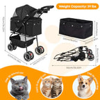 Pet Stroller, Dog Stroller for Small Medium Dogs Cats, 3 Wheels, Foldable, with Breathable Mesh Canopy, Cup Holders, Easy Assem