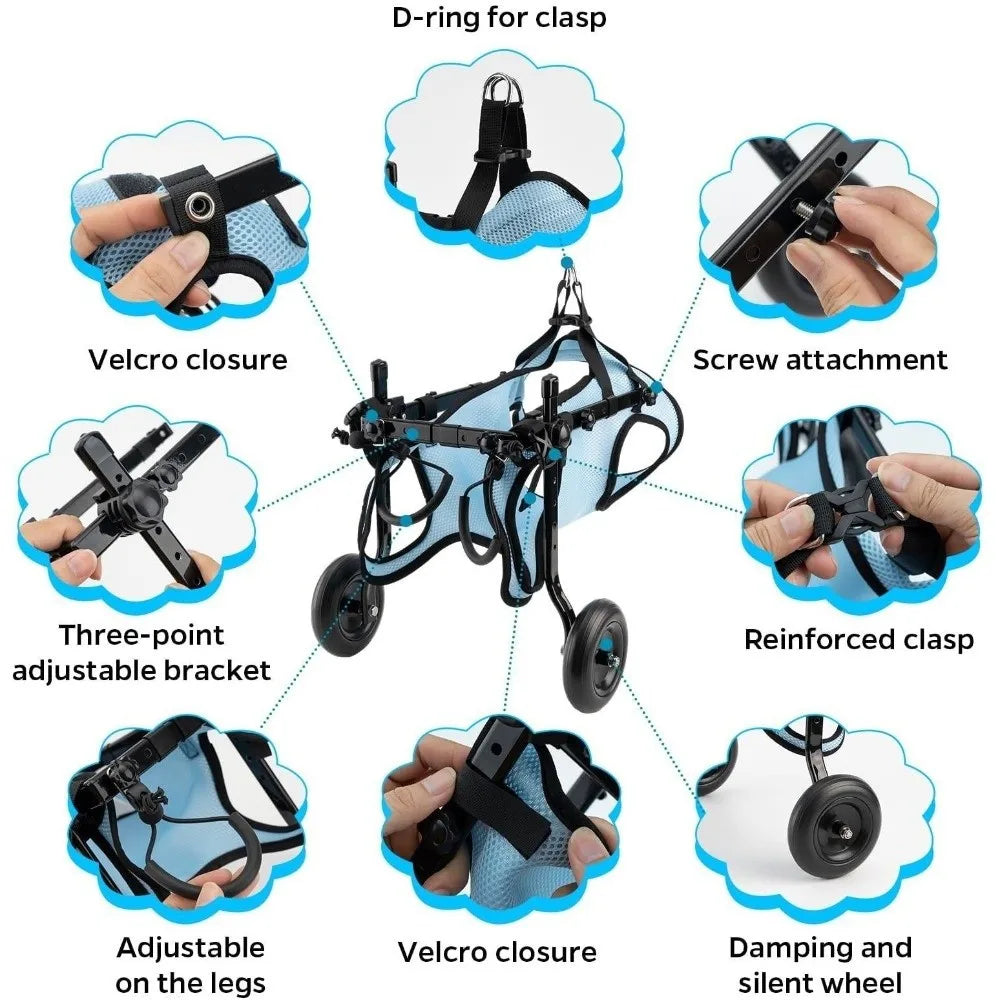 Adjustable Dog Wheelchair Comfortable Breathable Dog Mobility Scooter Hind Leg Support Pet Wheelchair Cart Outdoor Use