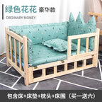 Elevated Solid Wood Pet Bed, All-Season Washable Cover