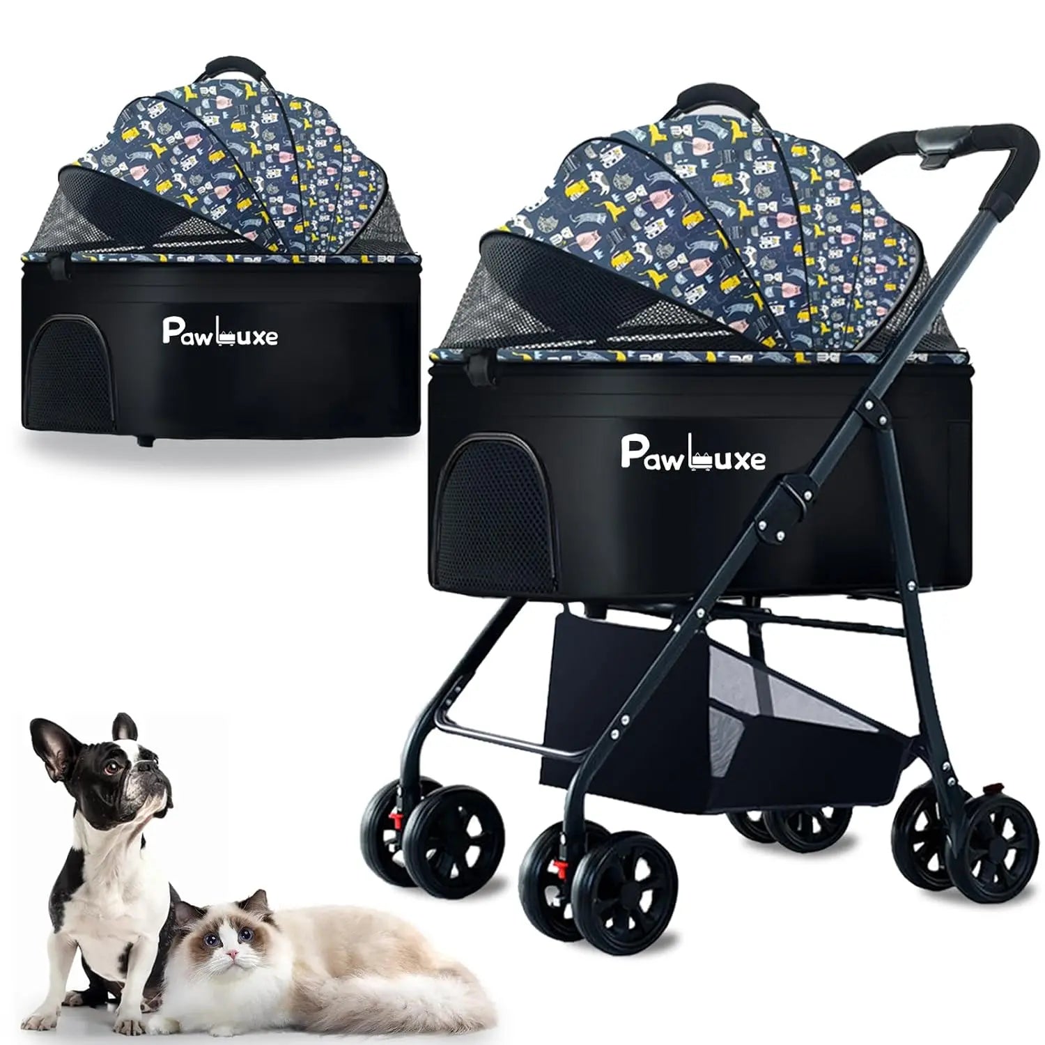 4 Wheels Pet Stroller 4 in 1 Pet Stroller with Detachable Carrier for Small & Medium Dogs Cats up to 55 lbs Easy-Folding Travel