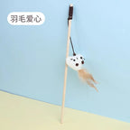 Colorful Feather Rod Cat Wand Toy — Interactive Wood Handle Teaser Stick for Cats