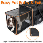 2 in 1 Large Cat Carrier for 2 Cats, Rolling Pet Carrier with Wheels, Expandable Foldable Double Pet Carrier with Removable Divider, Breathable Mesh Oxford, Cat Travel Crate for Car/Camping/Vet, Black