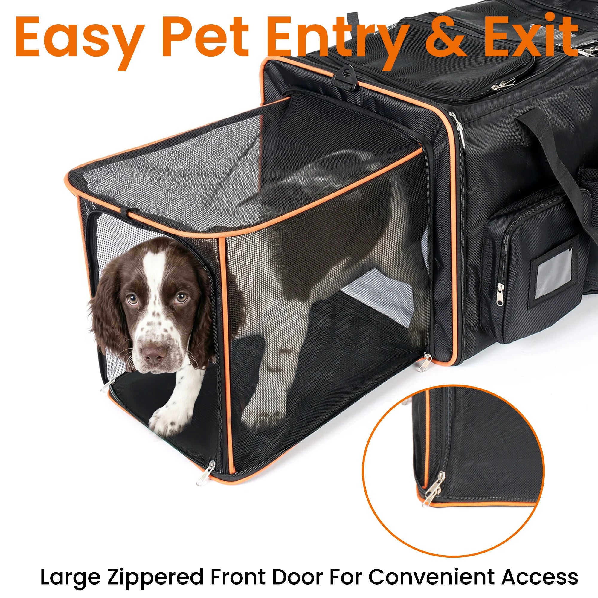 2 in 1 Large Cat Carrier for 2 Cats, Rolling Pet Carrier with Wheels, Expandable Foldable Double Pet Carrier with Removable Divider, Breathable Mesh Oxford, Cat Travel Crate for Car/Camping/Vet, Black