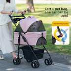 3 in 1 Dog Strollers 4 Wheels Folding Pet Stroller with Detachable Carrier  Breathable Visible Mesh Travel Carriers