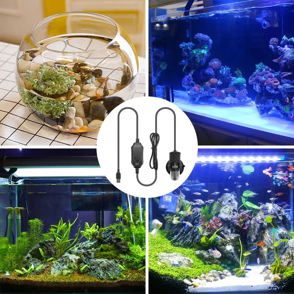 USB Mini Aquarium Heater Rod (Submersible, 18–34°C Adjustable, Thermostat, Fish Tank)