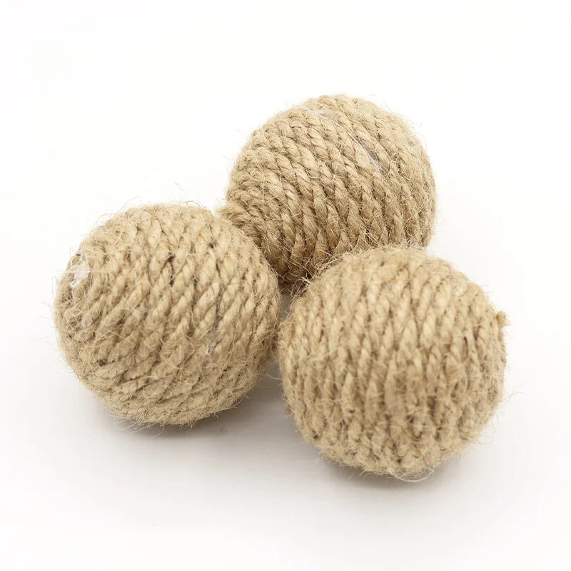 Hand-Woven Hemp Rope Cat Ball Toy Set — Crinkle Sound Interactive Scratch Toy