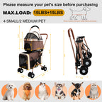 Double Pet Stroller for Dogs and Cats, Foldable Frame, 3-in-1 Convertible Carrier/Tote, Shockproof Wheels, Brake System, Fixed Safety Leashes for Small/Medium Pets in Multi-Pet Homes(Khaki)