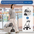 Dual-Side Zippered Doors Ultra-Breathable Mesh Panels One-hand Folding Detachable Pet Carrier Pet Stroller for Dogs and Cats
