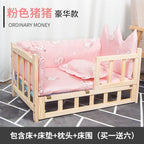 Elevated Solid Wood Pet Bed, All-Season Washable Cover