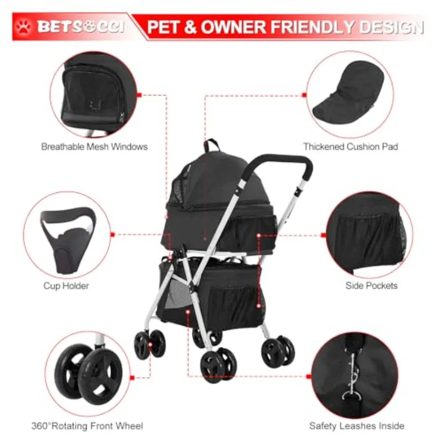 Double Dog Stroller with 2 Detachable Carrier, Portable Pet Stroller for Small Dogs Cats Folding Lightweight Puppy Travel Carri