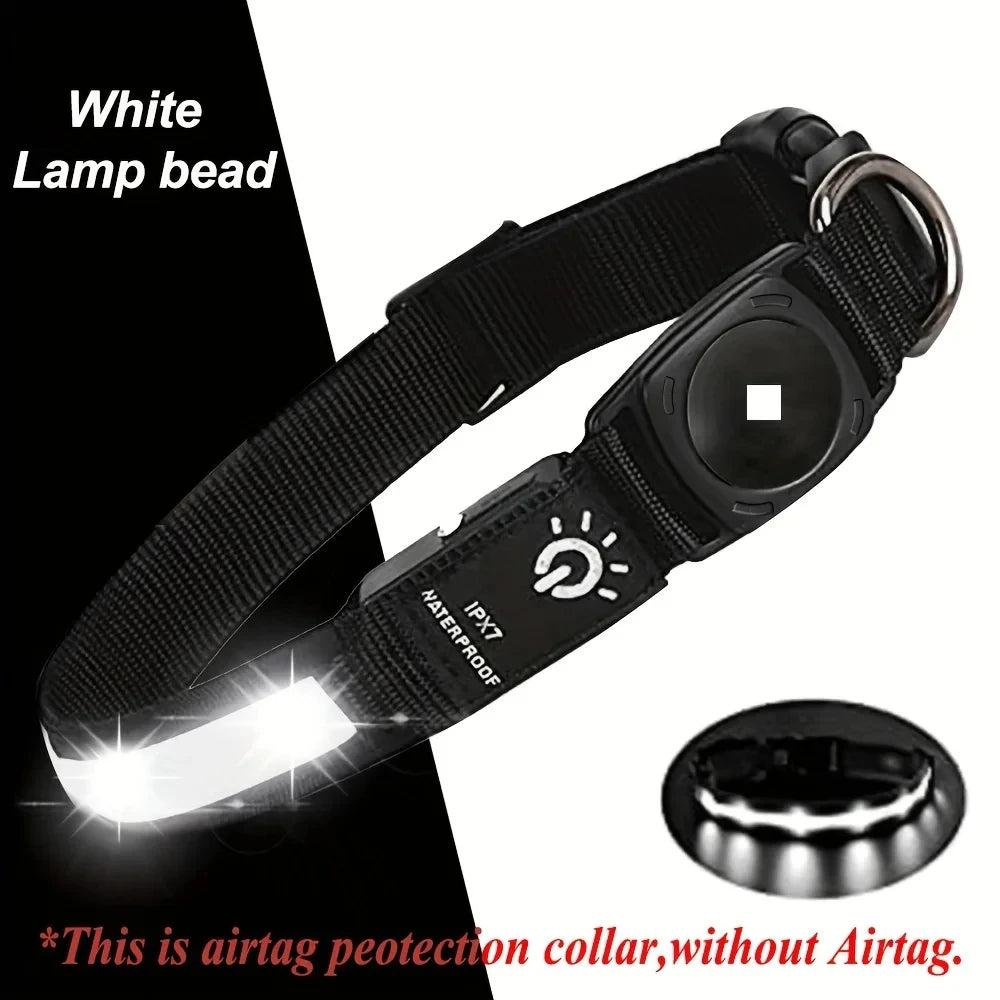 LED Dog Collar with AirTag Holder