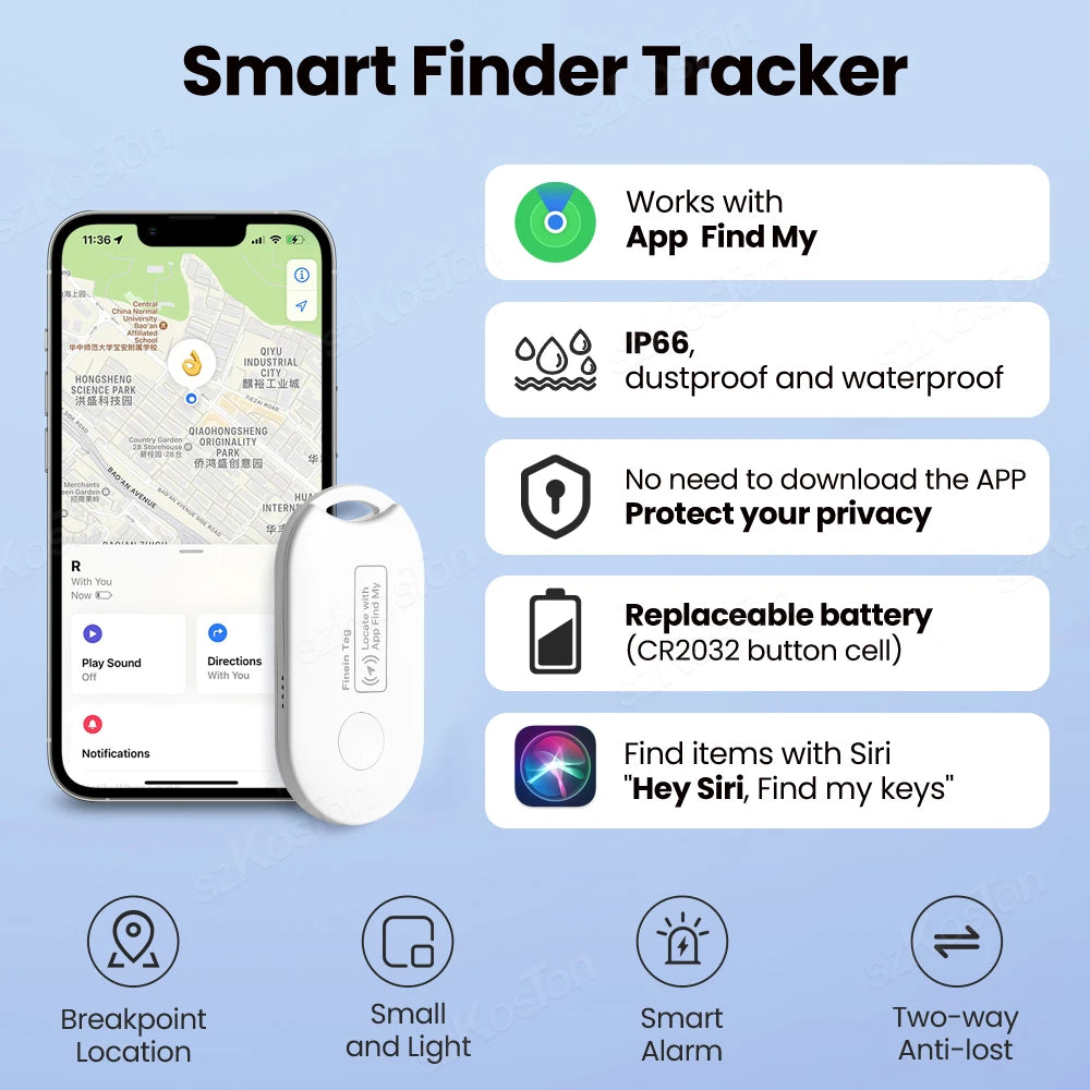 Bluetooth Smart Tag GPS Locator for Luggage & Keys - Apple Find My App Compatible (iOS)