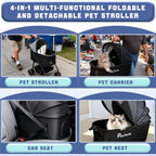 4 Wheels Pet Stroller 4 in 1 Pet Stroller with Detachable Carrier for Small & Medium Dogs Cats up to 55 lbs Easy-Folding Travel