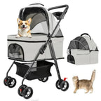 Pet Stroller for Small Dogs and Cats with 4 Wheels, 3 in 1 Foldable Dog Stroller with Detachable Carrier, Breathable Mesh, Stor