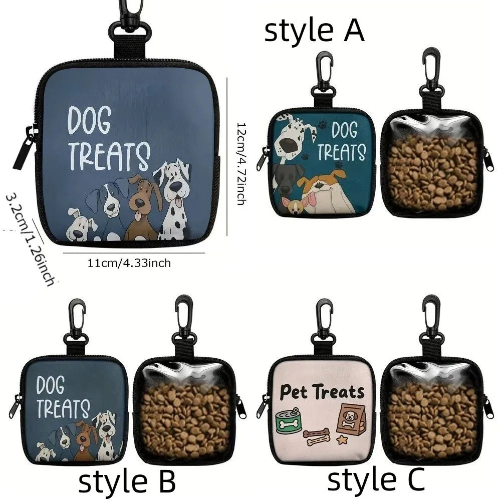 Waterproof Dog Treat Pouch Zipper Closure Clip Attachment Pet Training Reward Bag Printed Design Snack Container Pet Snack Bag