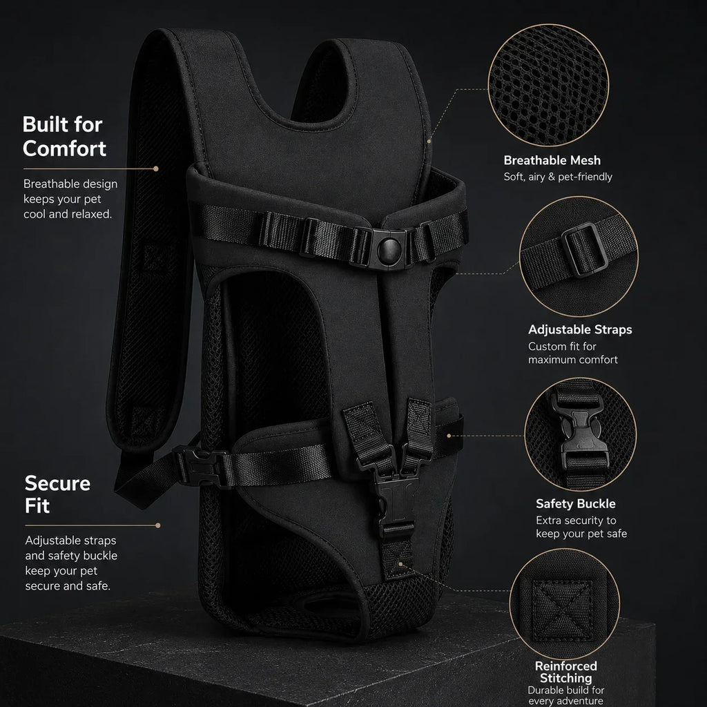 Pet Front Carrier Backpack Adjustable Hands Free Chest Bag Breathable Mesh Travel Tote For Small Medium Dogs Cats Outdoor Walk