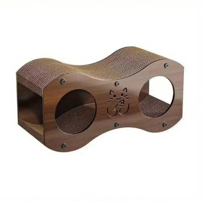 Walnut Cat Scratching Post with Integrated Bed (All-Season)