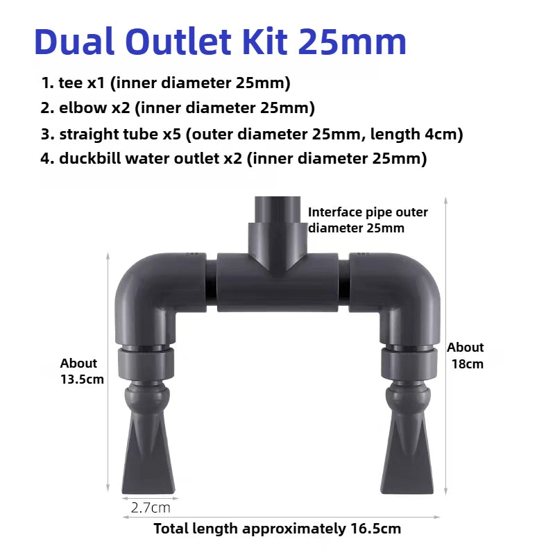 Aquarium Duckbill Sprinkler Connector (Double-Head, Universal, Pump Water Output Nozzle)