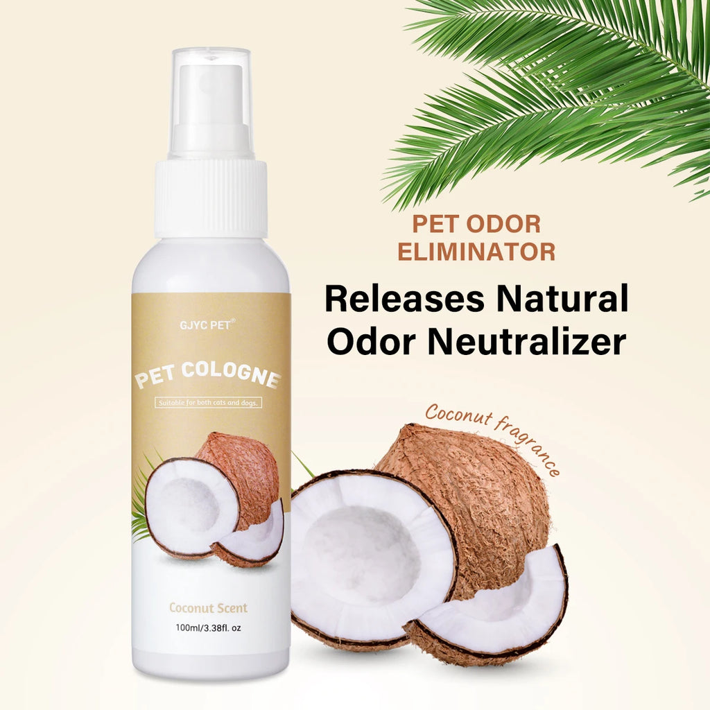 Pet Deodorizing Spray Coconut Scent 100ml Dog Cologne Long Lasting Fragrance Natural Odor Neutralizer Pet Safe Grooming for Dogs