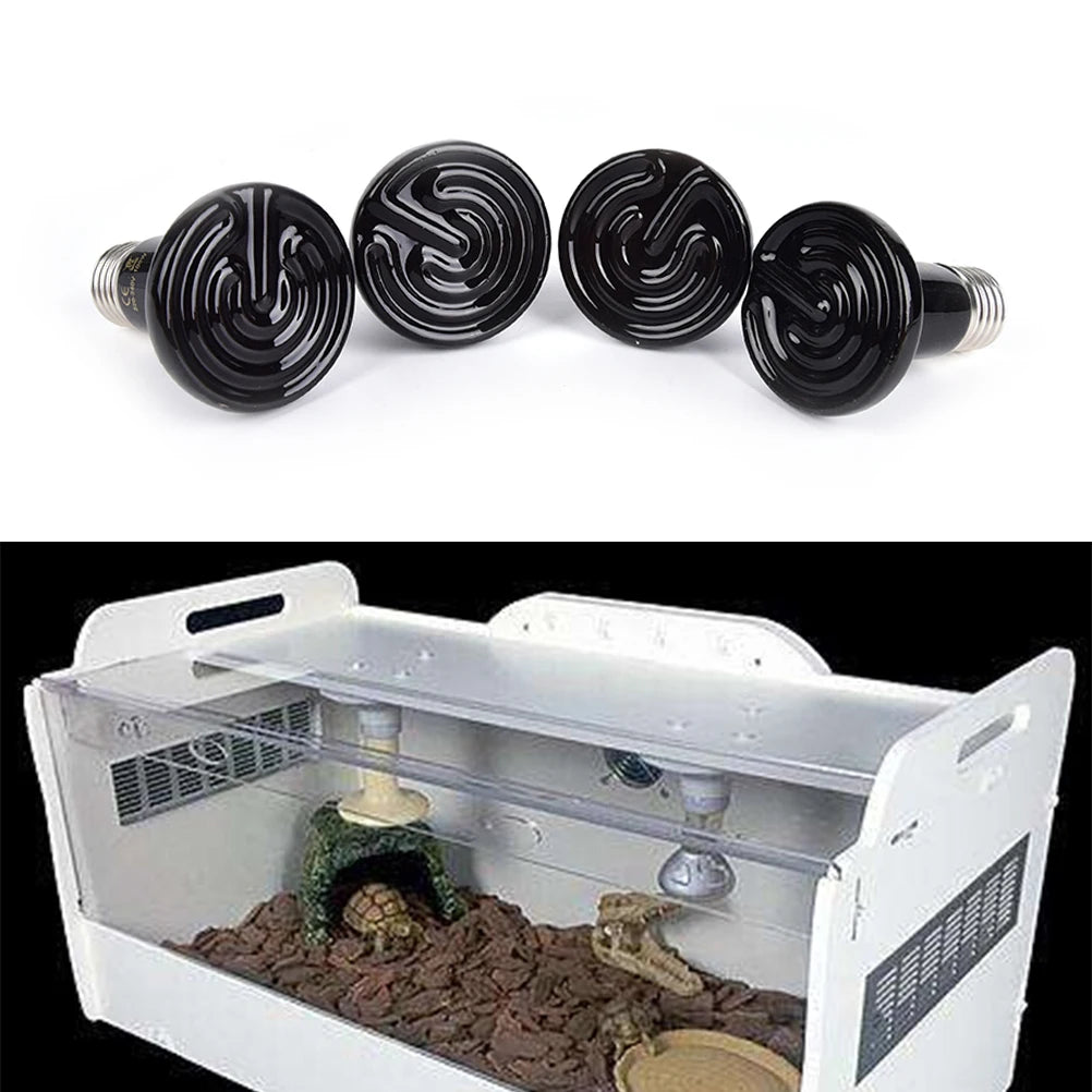 50/75/100W Reptile Heat Lamp Black Infrared Ceramic Emitter Heat Light Bulb Pet Brooder Touch Lamp For Chameleon Cage Snake Tank