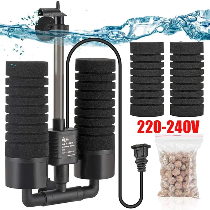 3-in-1 Submersible Aquarium Filter Pump (AC220V, Sponge + Biological + Chemical, Silent)