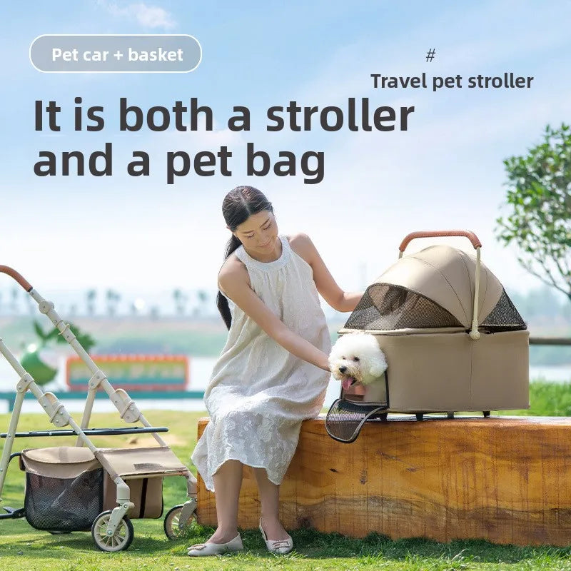 Medium and large pet cart, dog out cart, cat cart foldable, large space, lightweight and separable basking pet cart t