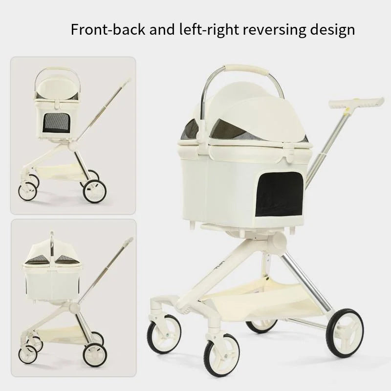 Fashionable High-end Pet Cart Stroller with Directional Design, Small and Medium-sized Dog Teddy Cat Stroller Separable Pet Bag