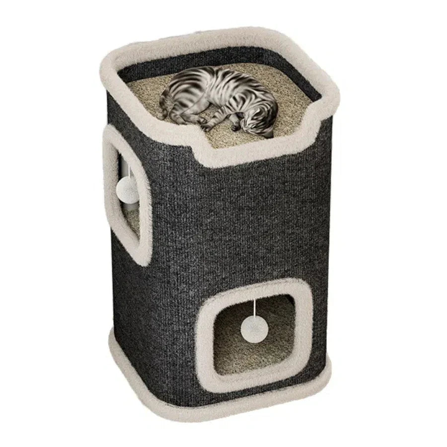 Cozy Cat Cave Bed with Hideaway Hut (Washable, Winter Warm)