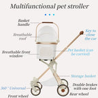 Foldable Dog Stroller Milk White PU Waterproof High Landscape Pet Stroller Outdoor Travel Pet Trolley Bearing Weight 15 KG
