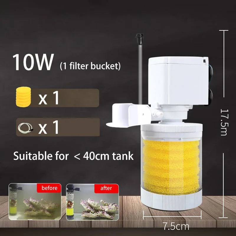 Silent 220V Submersible Aquarium Filter (Turtle & Fish Tank, Bio Sponge, Wave Maker)