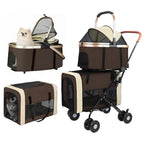 Double Pet Stroller for 2 Dogs & Cats - Foldable Travel Carriage with Detachable Carriers, Safety Belts & 4 Lockable Wheels