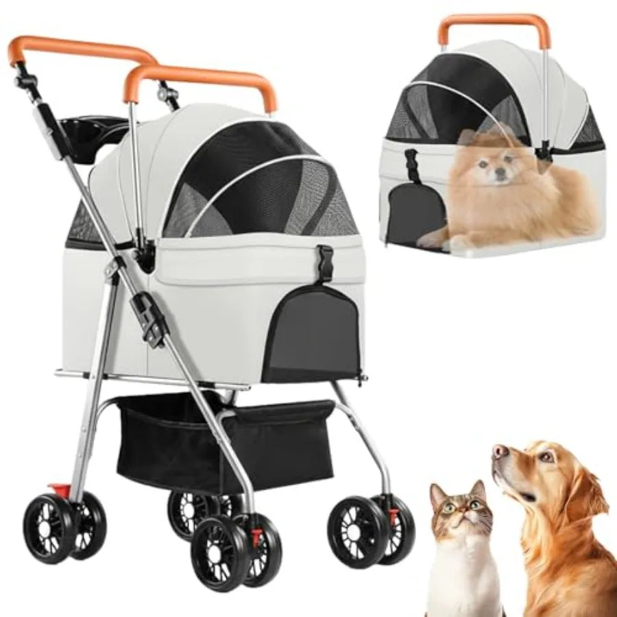 3 in 1 Dog Strollers 4 Wheels Folding Pet Stroller with Detachable Carrier Multifunction Portable Dogs Travel Carriers for Medi