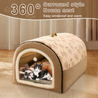 Detachable Warm Winter Pet House with Washable Plush Mat — Indoor Dog Kennel & Cat Bed Castle