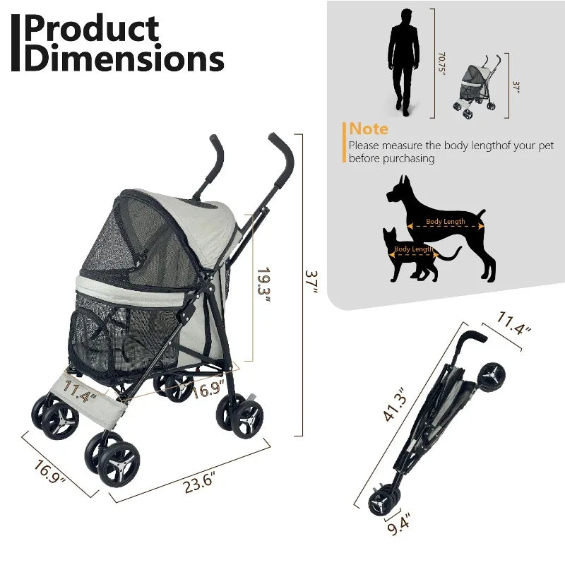 Lightweight Foldable Pet Stroller Four Wheel Teacup Poodle Cat Dog Outdoor Travel Cart Stroller for Dog Dog Trolley Dog Cart