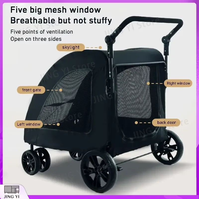 Large Capacity Foldable Pet Stroller for Dogs Outdoor Travel Mobility Scooter Dog Car Carrier with Sunshade Waterproof Fabric