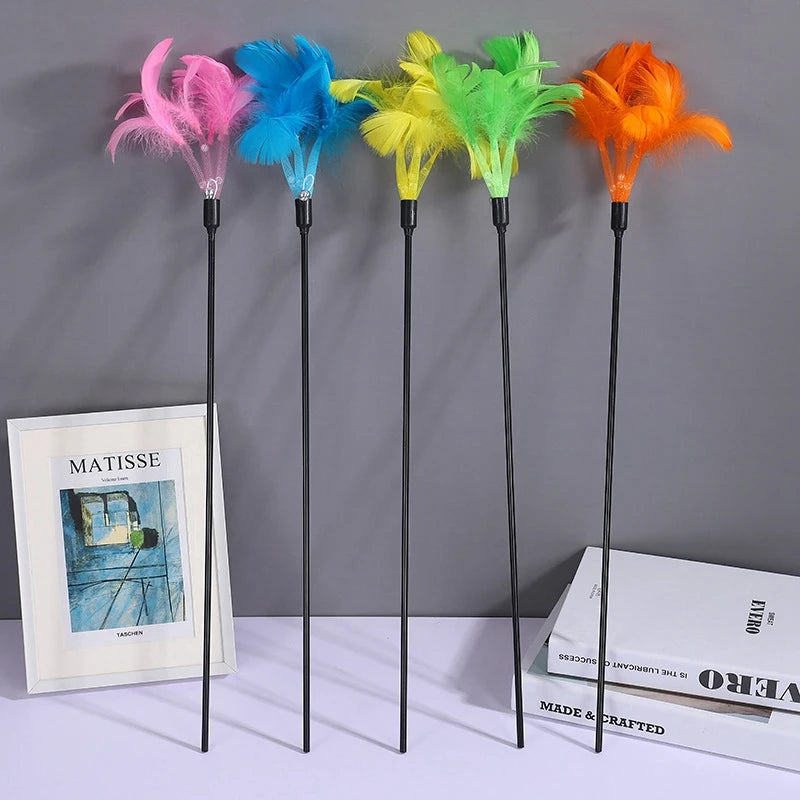 Gradient Feather Cat Teaser Wand Toy — Colorful Interactive Rod Stick for Cats (1–50 Pack)
