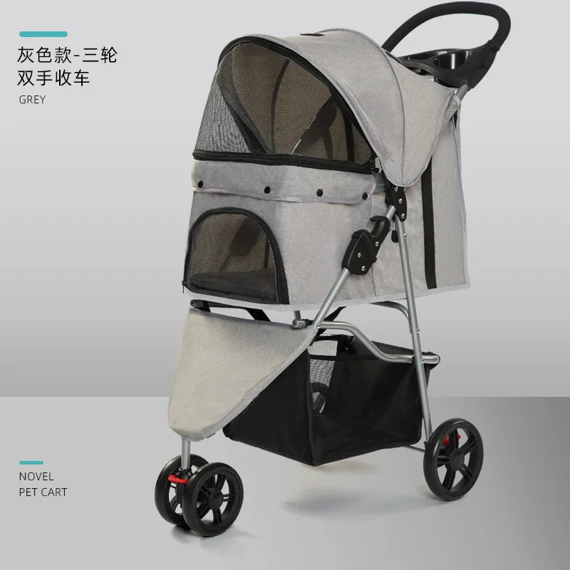 Pet Stroller for Small Dogs and Cats, Easy Foldable Travel Carrier, Portable Pet Carriage for Outdoor Walking