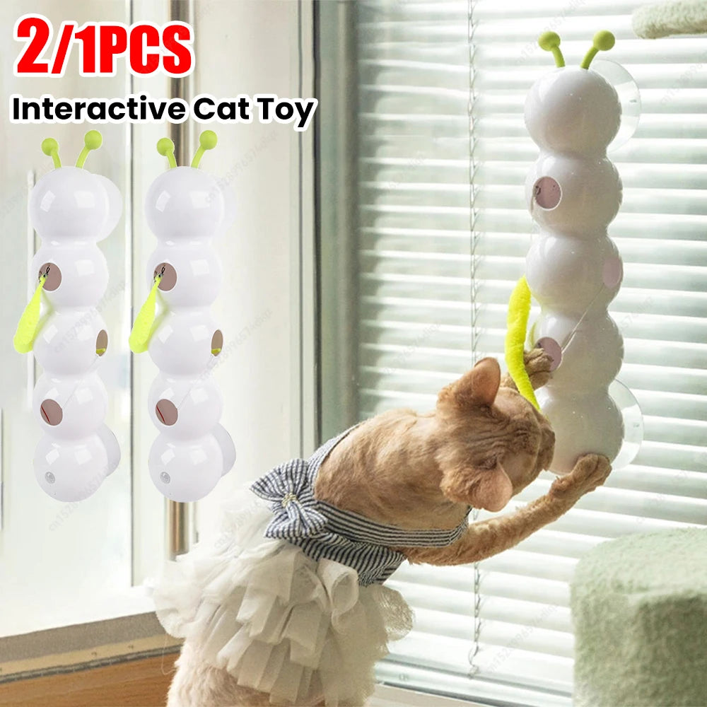 Rechargeable Motion-Activated Caterpillar Cat Teaser with Feather Tail — Intelligent Interactive Toy
