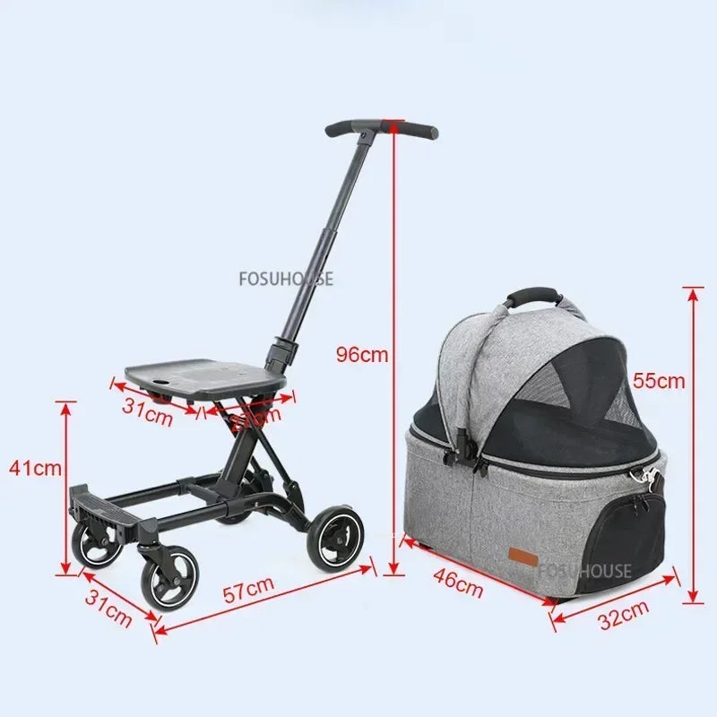 Lightweight Portable Pet Stroller Foldable Two-seat Design Detachable Frame for Small Dogs Cats Outdoor Walking Travel Carrier