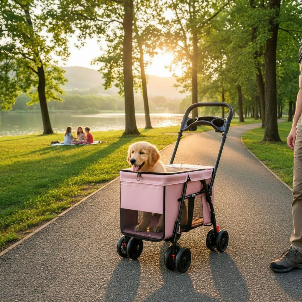 Dog Stroller Collapsible Feline Stroller Lightweight Pet Stroller Easy Accessible Creature Gear Rear Brakes for Walks, Outdoor