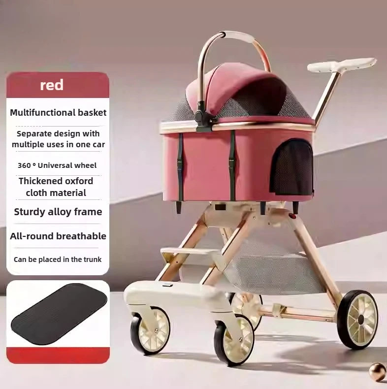 Portable Detachable Pet Stroller Cat and Dog Stroller Lightweight Pet Stroller for Outdoor Travel Foldable Dog Cart