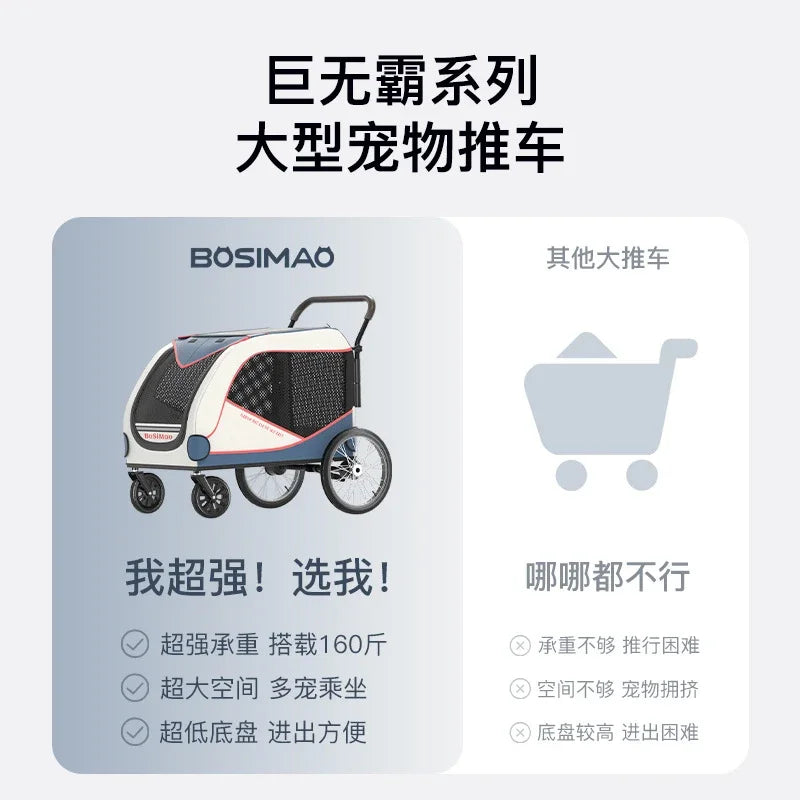 BOSIMAO Foldable Large Pet Dog Stroller Heavy Duty Cart for Giant Elderly Big Dogs Multiple Pets Outdoor Walking Travel Carrier