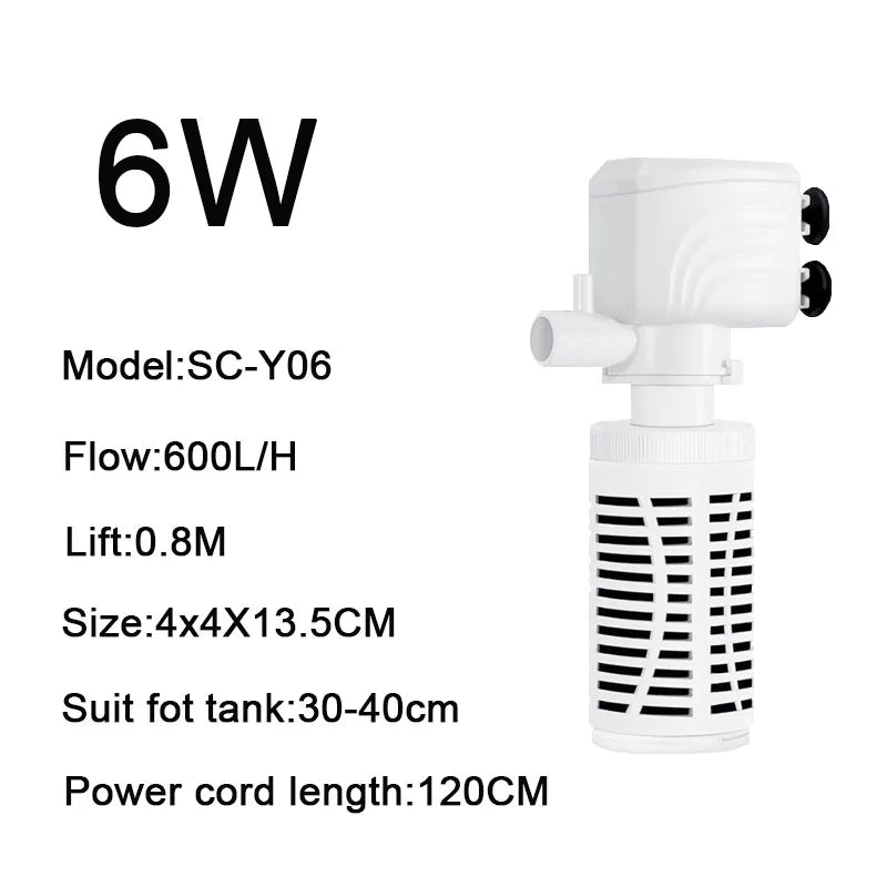 3-in-1 Silent Submersible Aquarium Filter Pump (220V, Aerator, Wave Maker, Water Changer)
