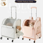 Pet Rolling Backpack Waterproof Oxford Double Shoulder Cat Carrier Foldable Safe House Dog Travel Bag