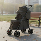 Double Layer Dog Feline Stroller Easy to Fold Double Deck Pet Stroller Large Space for Outdoor
