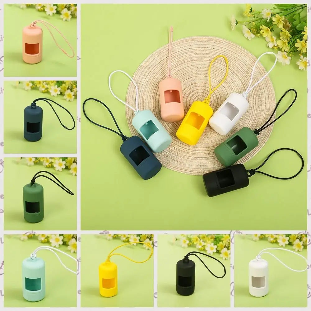 Portable Plastic Dog Poop Bag Carrier Candy Color with Hanging Rope Dog Poop Bag Holder Dogs Waste Bags Dispenser Travel